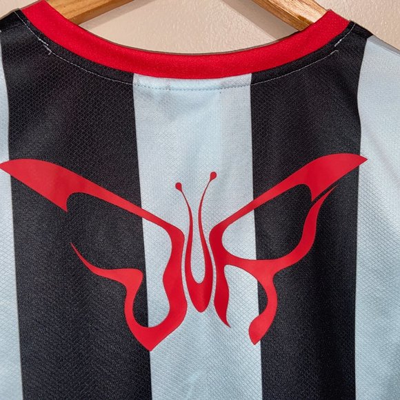 Puma x Dua Lipa Striped Cropped Jersey Shirt Blue Tops Womens 536637-89 NEW - Picture 5 of 10